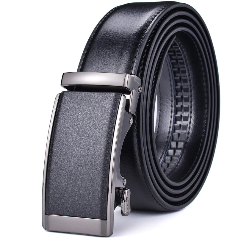 ceinture à crémaillère homme — cuir véritable, boucle automatique