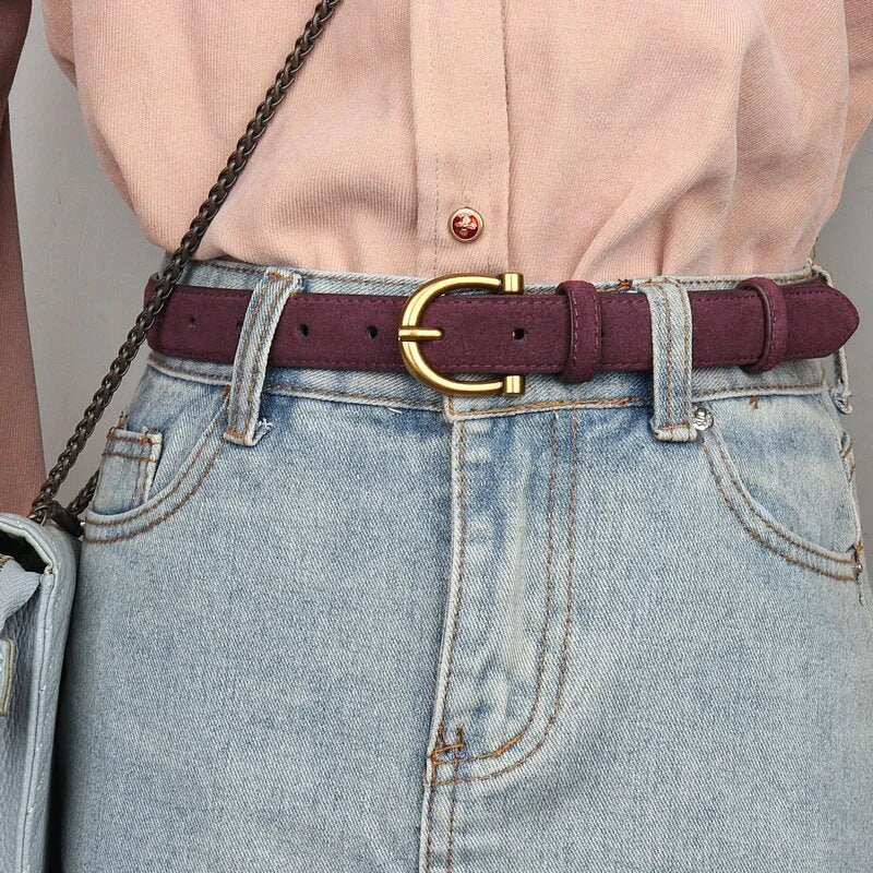 Ceinture Femme en Daim Luxe avec Boucle Dorée – Élégante & Tendance