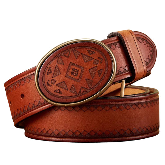 Ceinture Homme en Cuir Véritable Épais – Boucle en Laiton, Style Jeans Casual