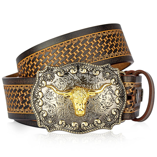 Ceinture Cowboy en Cuir Véritable Gaufré