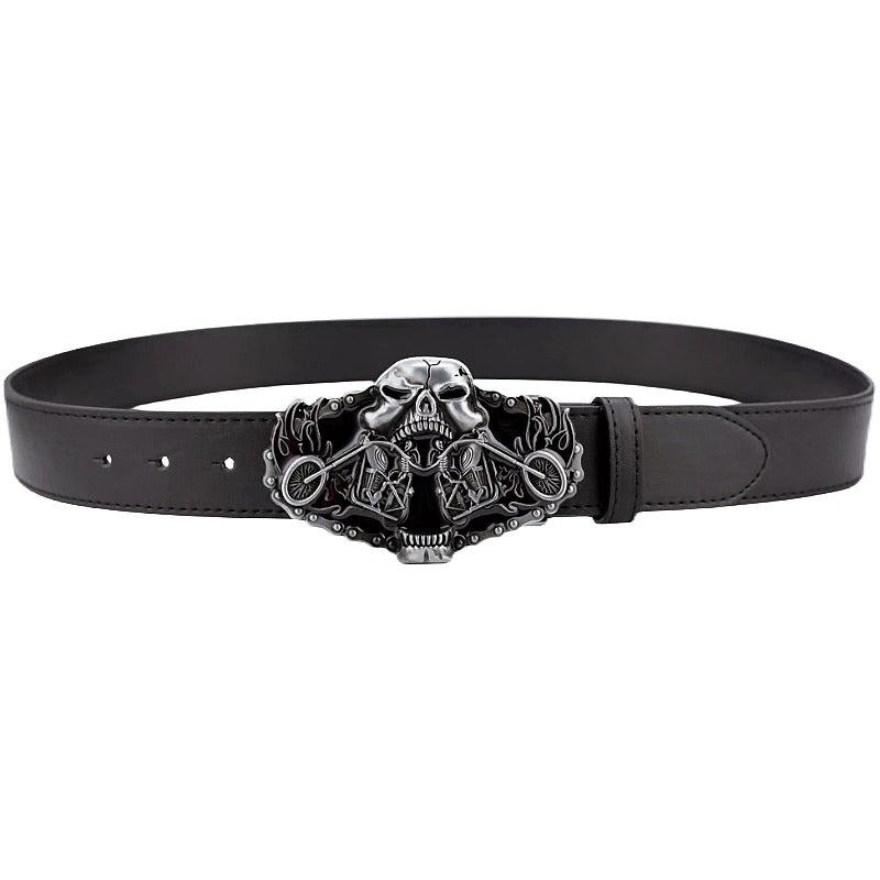 Ceinture Cuir Moto & Crâne de Feu