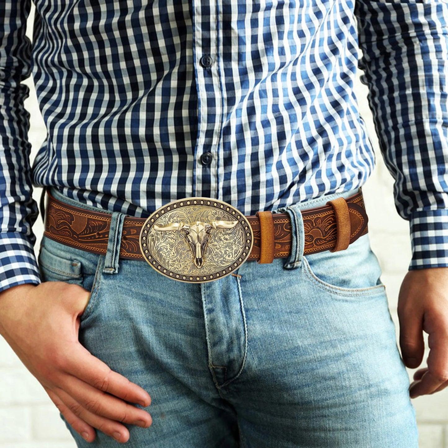 Ceinture Cowboy en Cuir Véritable Gaufré