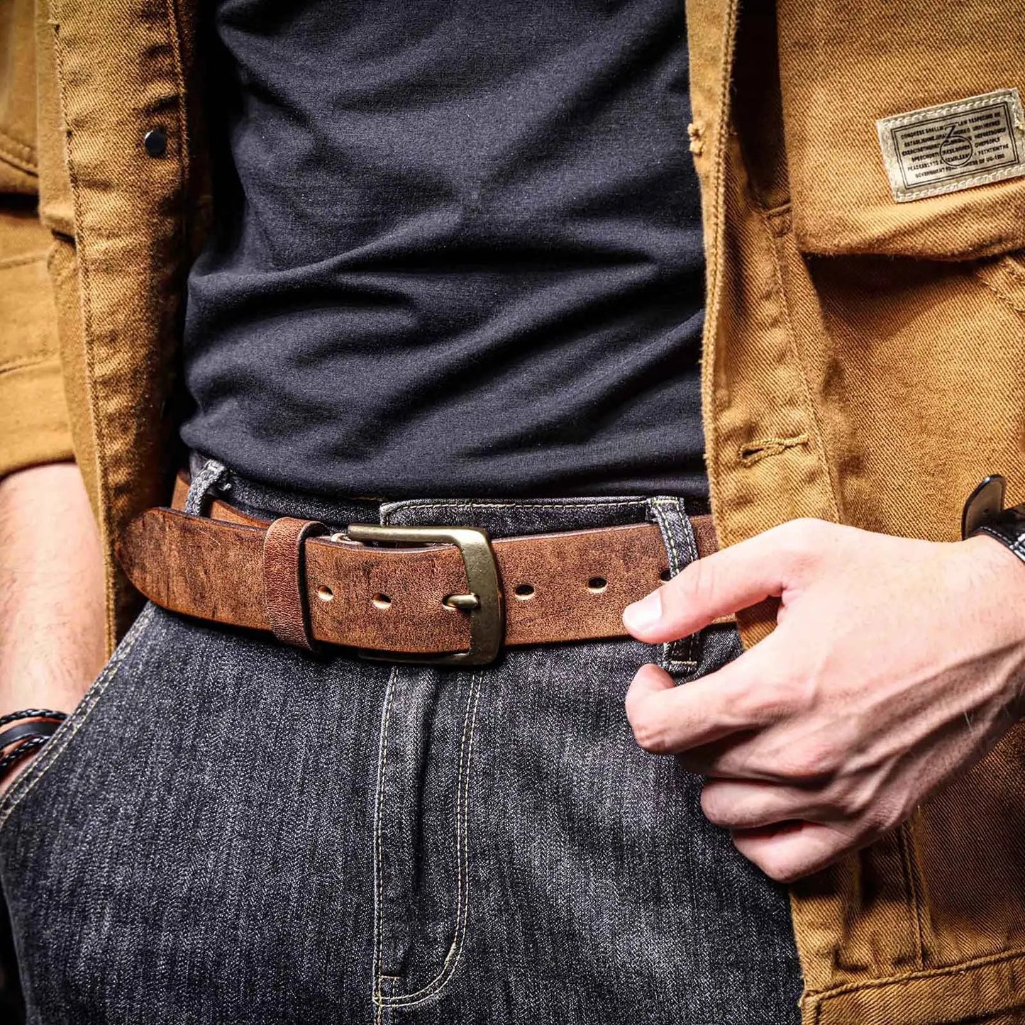 Ceinture Vintage en Cuir Véritable pour Homme