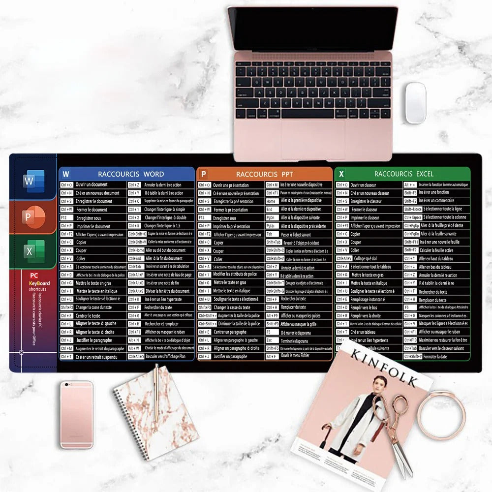 Tapis de Souris Raccourcis Excel, Word, PPT Français