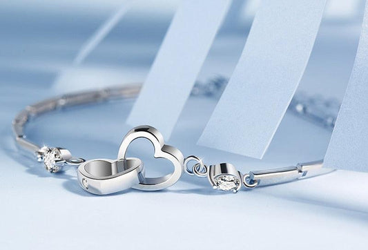 Bracelet Double Coeur Argent 2
