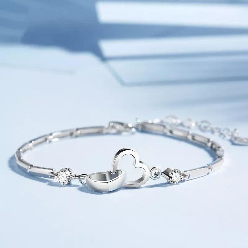 Bracelet Double Coeur Argent Zirconium
