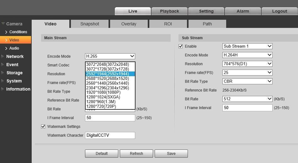 Caméra Dome métal de sécurité encodage