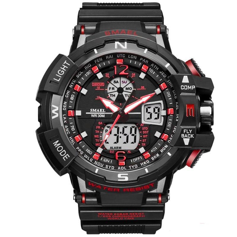 Montre Digitale double affichage noir & rouge