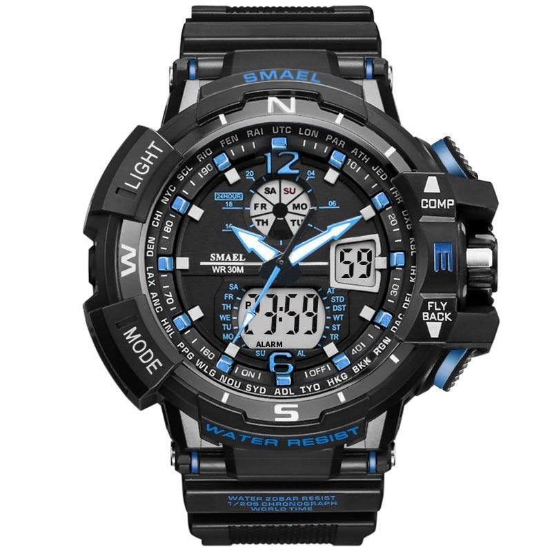 Montre Digitale double affichage noir & bleu