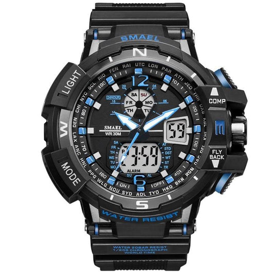 Montre Digitale double affichage noir & bleu