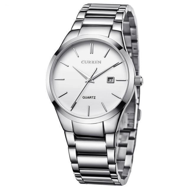 Montre Business analogique argent blanc