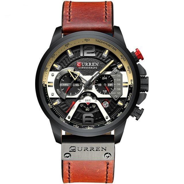 Montre de luxe étanche, bracelet cuir rose et noir