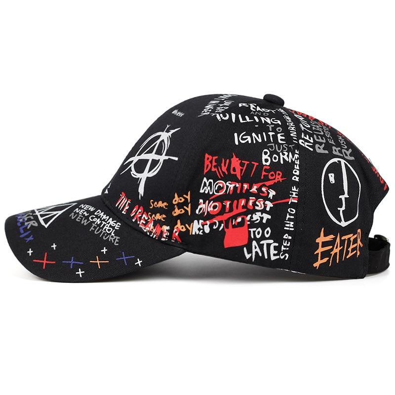 Nouvelle casquette Baseball Graffitti 100% coton noire profil 90