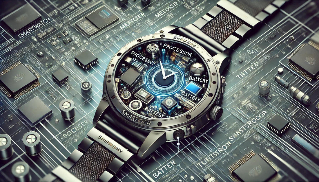 Smartwatch with exposed processor and battery on a circuit board, tech accessories My Best Store