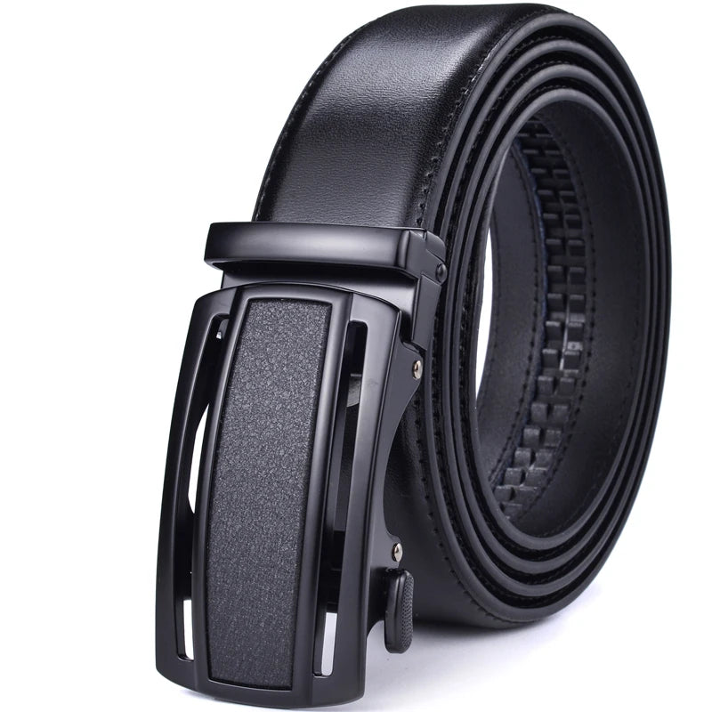 ceinture à crémaillère homme — cuir véritable, boucle automatique