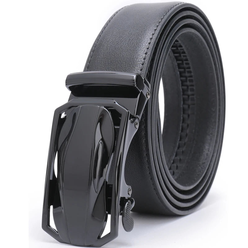 ceinture à crémaillère homme — cuir véritable, boucle automatique