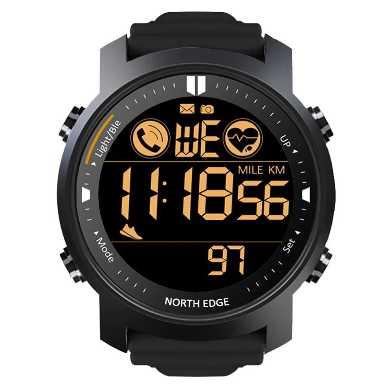 Montre Digitale Homme NORTH EDGE – Sport & Militaire, Étanche 50M, Cardio, Podomètre & Chronomètre