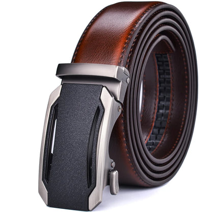 ceinture à crémaillère homme — cuir véritable, boucle automatique