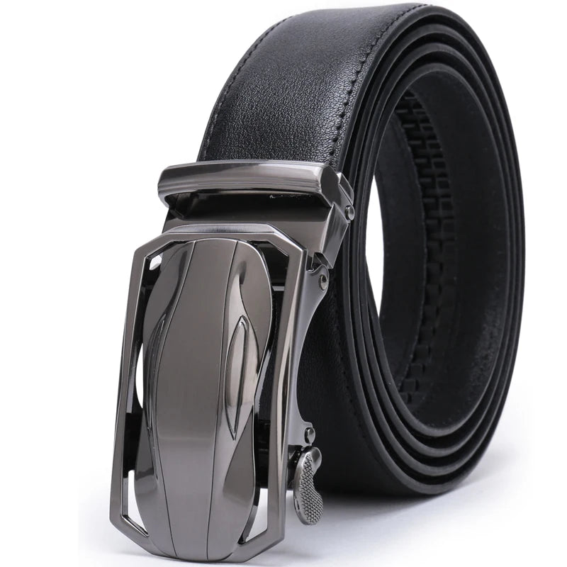 ceinture à crémaillère homme — cuir véritable, boucle automatique