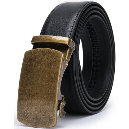 ceinture à crémaillère homme — cuir véritable, boucle automatique