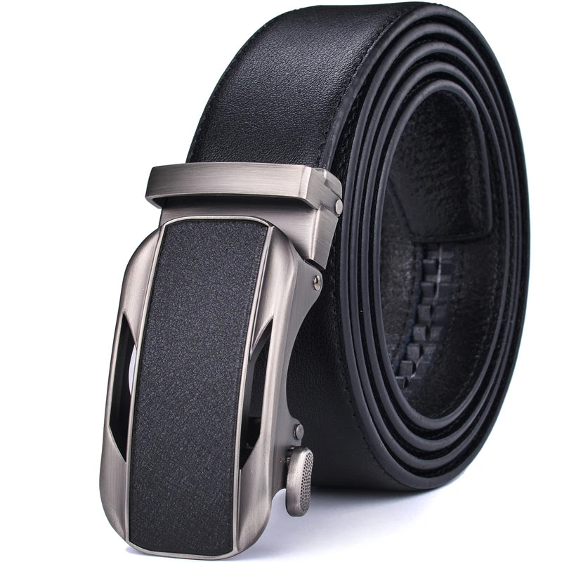 ceinture à crémaillère homme — cuir véritable, boucle automatique