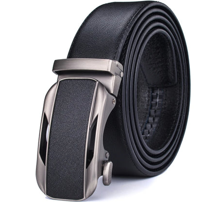 ceinture à crémaillère homme — cuir véritable, boucle automatique