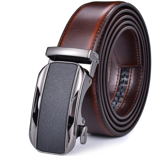 ceinture à crémaillère homme — cuir véritable, boucle automatique