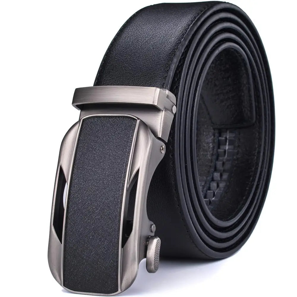 ceinture à crémaillère homme — cuir véritable, boucle automatique