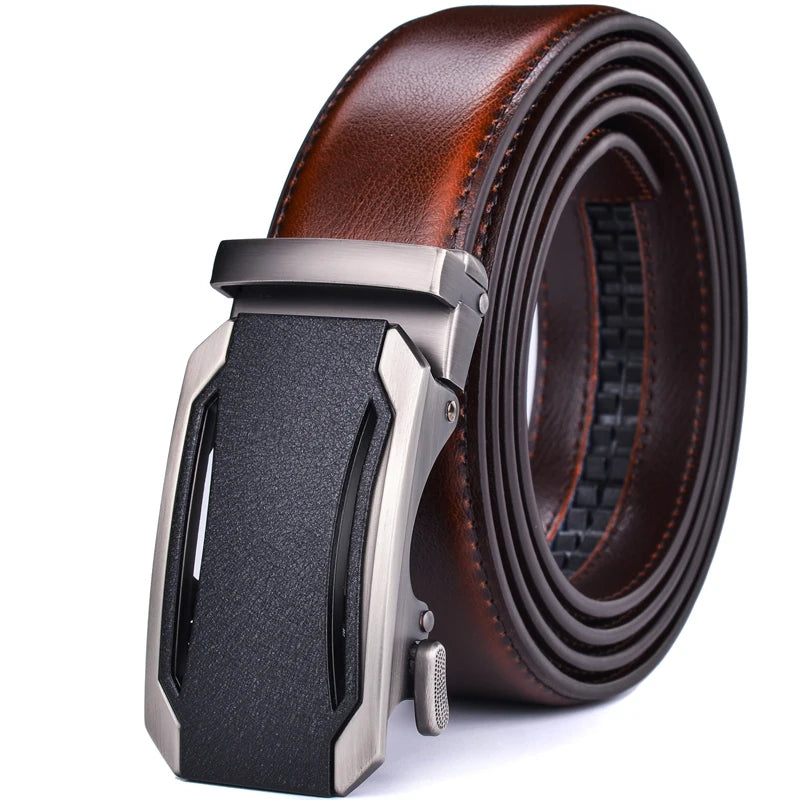 ceinture à crémaillère homme — cuir véritable, boucle automatique
