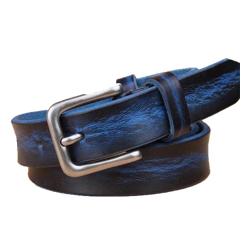 Ceinture Fine en Cuir Bleu