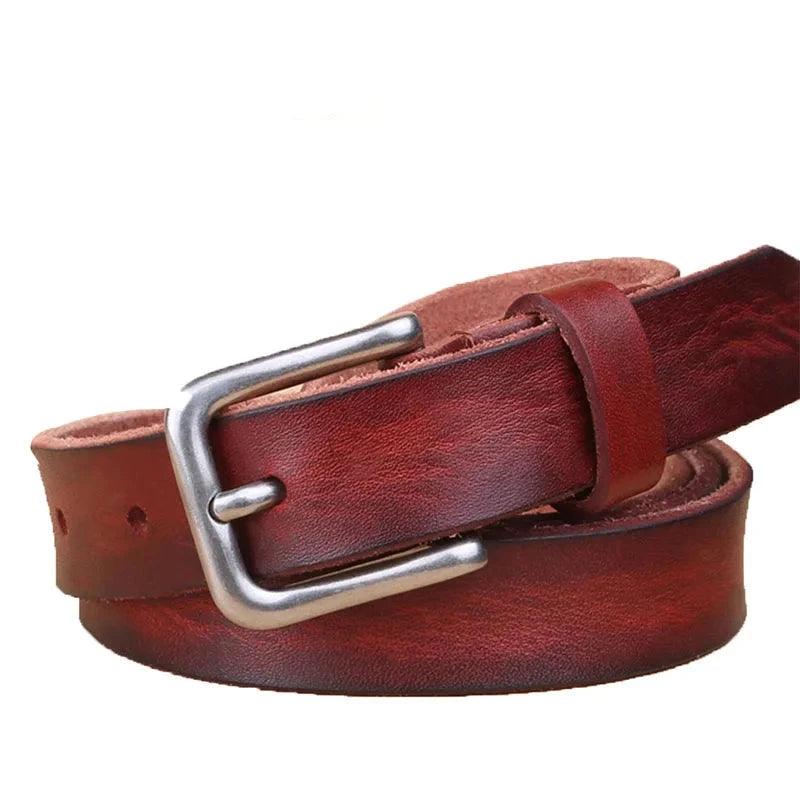 Ceinture Fine en Cuir rouge brun