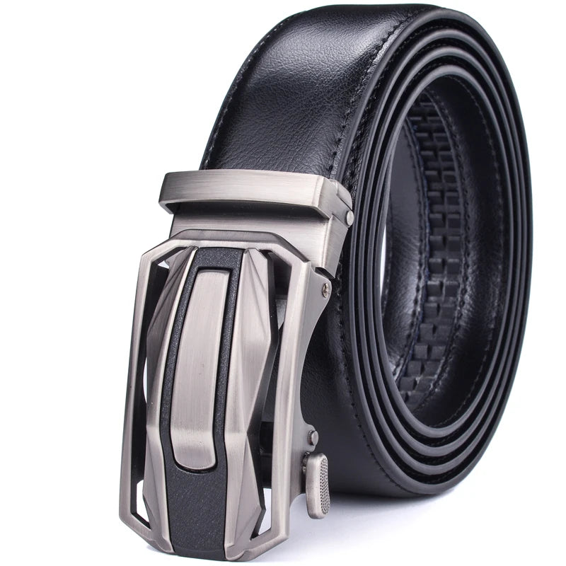 ceinture à crémaillère homme — cuir véritable, boucle automatique