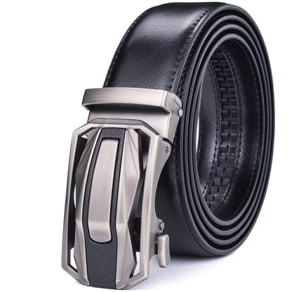 ceinture à crémaillère homme — cuir véritable, boucle automatique