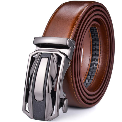 ceinture à crémaillère homme — cuir véritable, boucle automatique