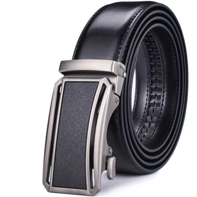 ceinture à crémaillère homme — cuir véritable, boucle automatique