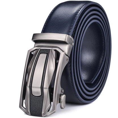 ceinture à crémaillère homme — cuir véritable, boucle automatique