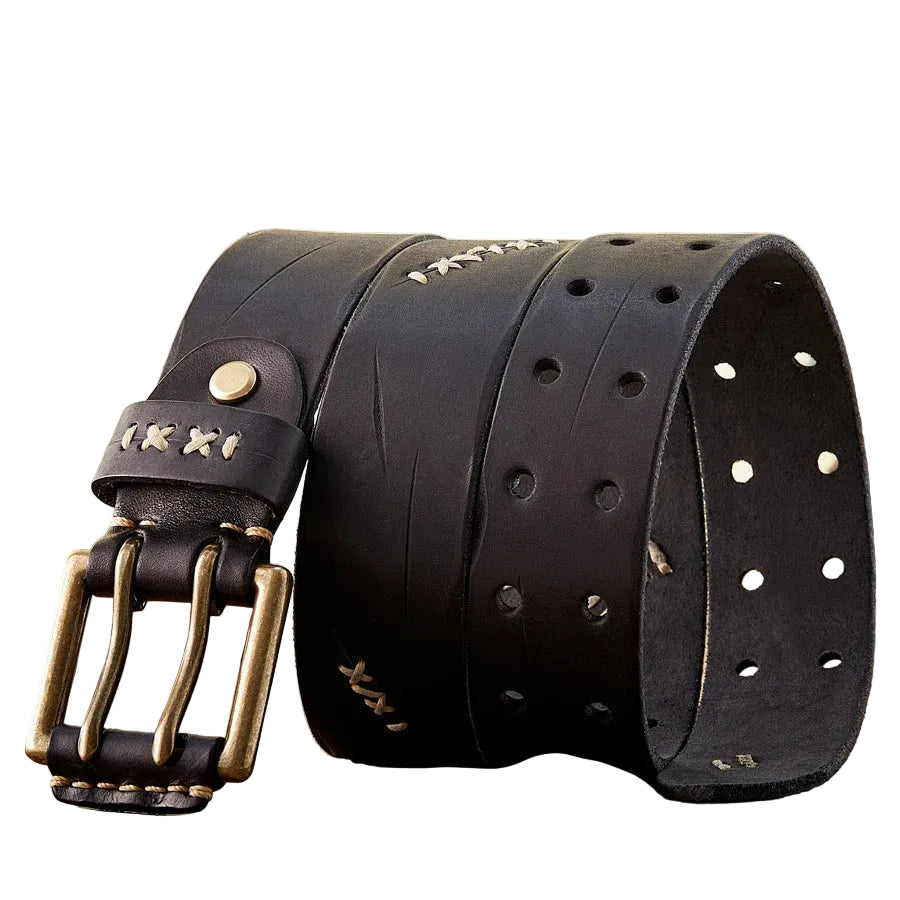 Ceinture Homme Cuir Véritable 3,8 cm – Boucle Double Ardillon Laiton Style Vintage