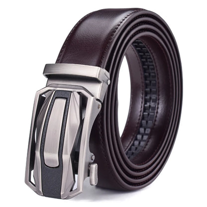 ceinture à crémaillère homme — cuir véritable, boucle automatique