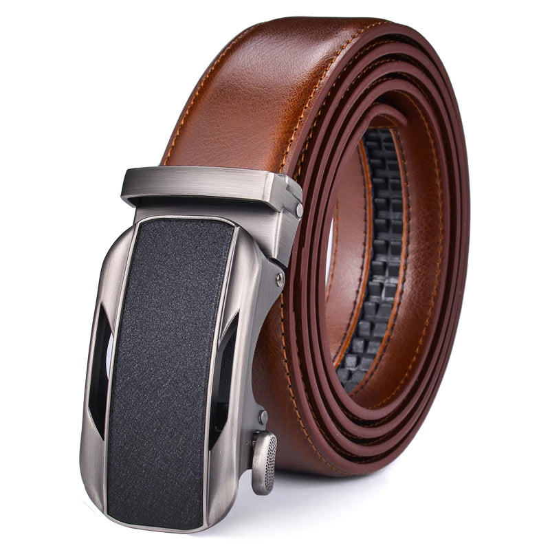 ceinture à crémaillère homme — cuir véritable, boucle automatique