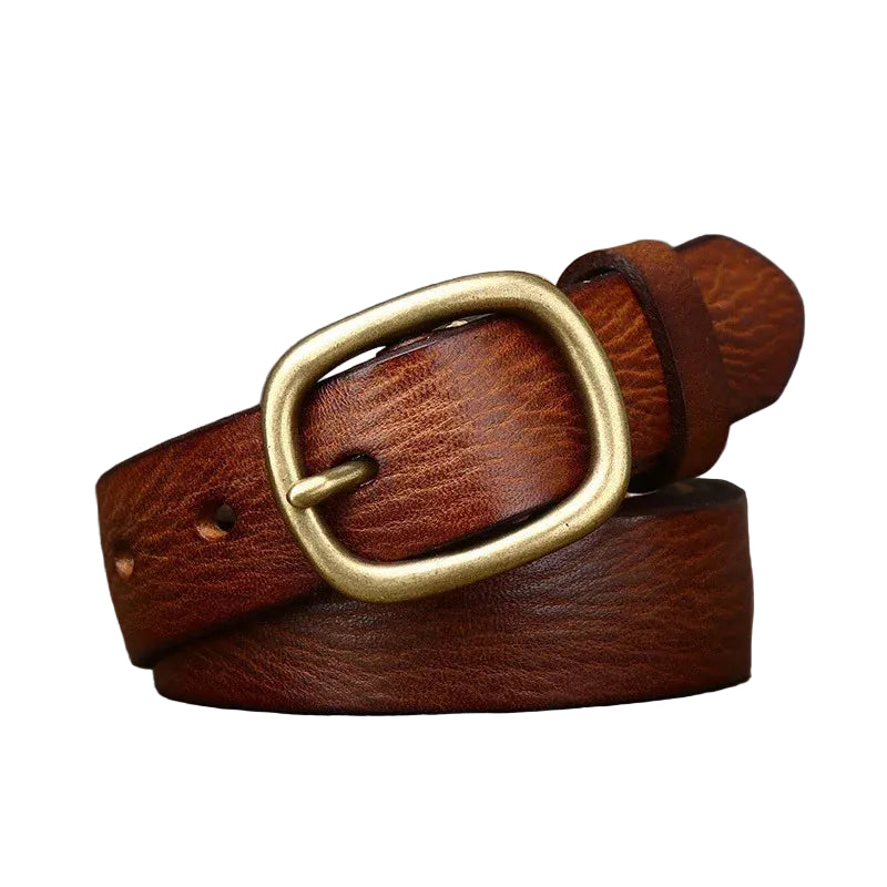 Ceinture Femme en Cuir Véritable 2,8 cm – Style Rétro avec Boucle Ardillon Cuivrée