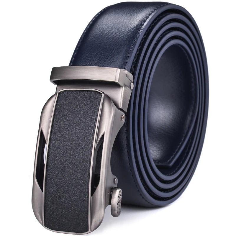 ceinture à crémaillère homme — cuir véritable, boucle automatique