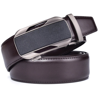 ceinture à crémaillère homme — cuir véritable, boucle automatique