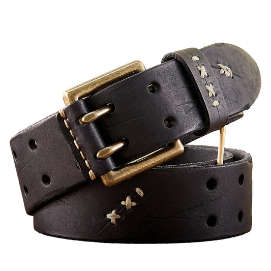 Ceinture Homme Cuir Véritable 3,8 cm – Boucle Double Ardillon Laiton Style Vintage