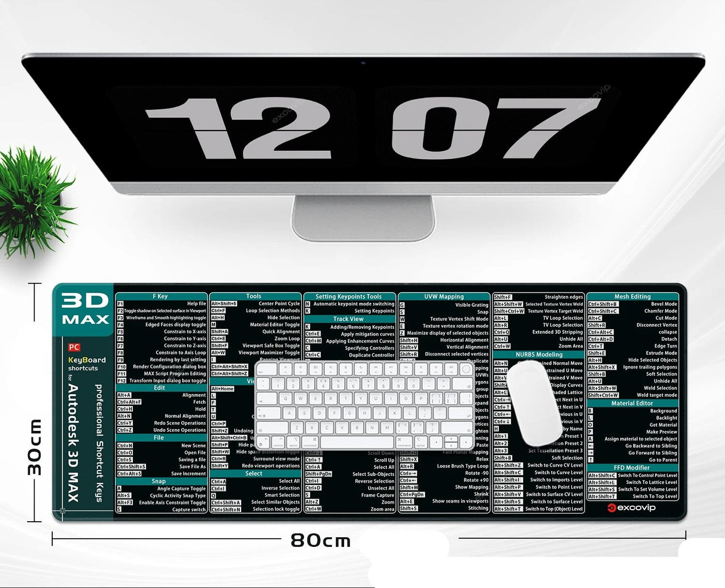 Tapis de Souris 3D Studio Max – Raccourcis Clavier, Grand Format Antidérapant