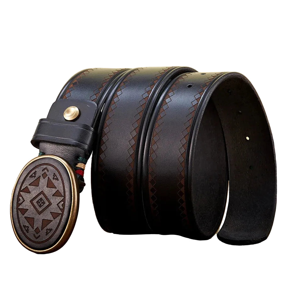 Ceinture Homme en Cuir Véritable Épais – Boucle en Laiton, Style Jeans Casual