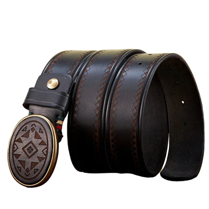 Ceinture Homme en Cuir Véritable Épais – Boucle en Laiton, Style Jeans Casual