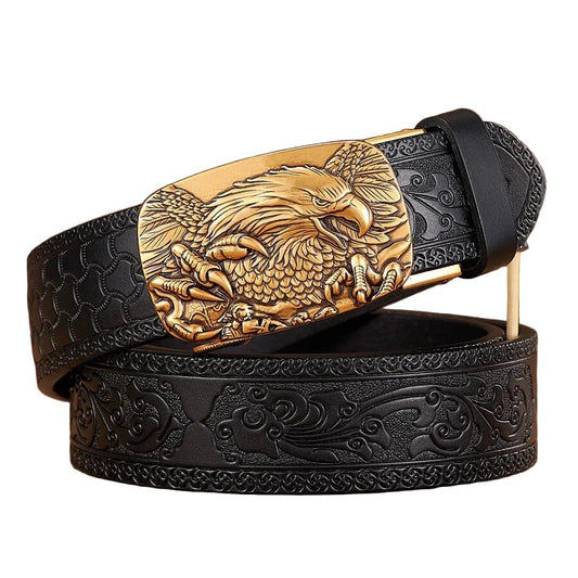 Ceinture Homme Cuir Véritable Aigle – Boucle Automatique Élégante 3,5 cm