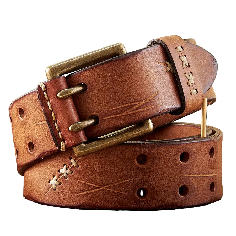Ceinture Homme Cuir Véritable 3,8 cm – Boucle Double Ardillon Laiton Style Vintage