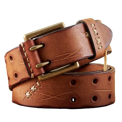 Ceinture Homme Cuir Véritable 3,8 cm – Boucle Double Ardillon Laiton Style Vintage