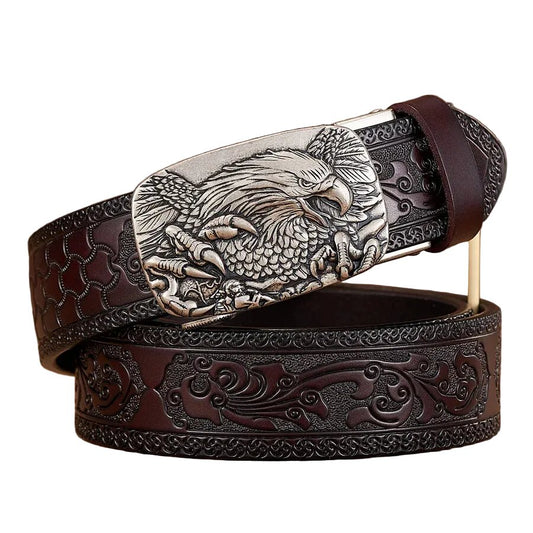 Ceinture Homme Cuir Véritable Aigle – Boucle Automatique Élégante 3,5 cm